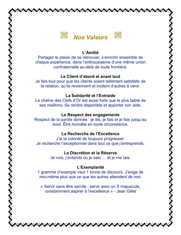 Nos Valeurs - Clefs d'Or France