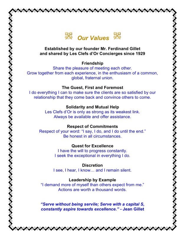 Our Values - Clefs d'Or France