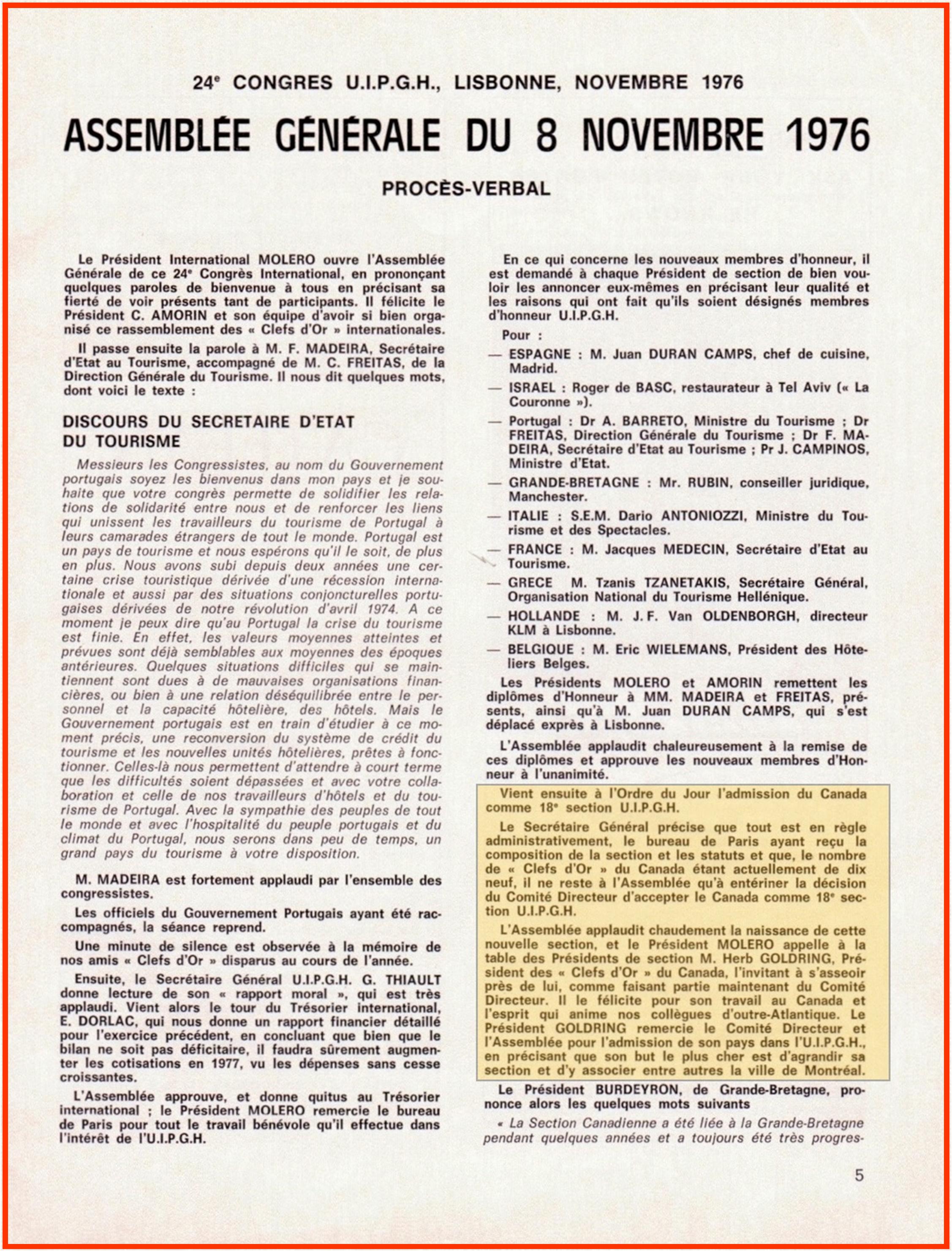 1976 Lisbonne - Procès-verbal