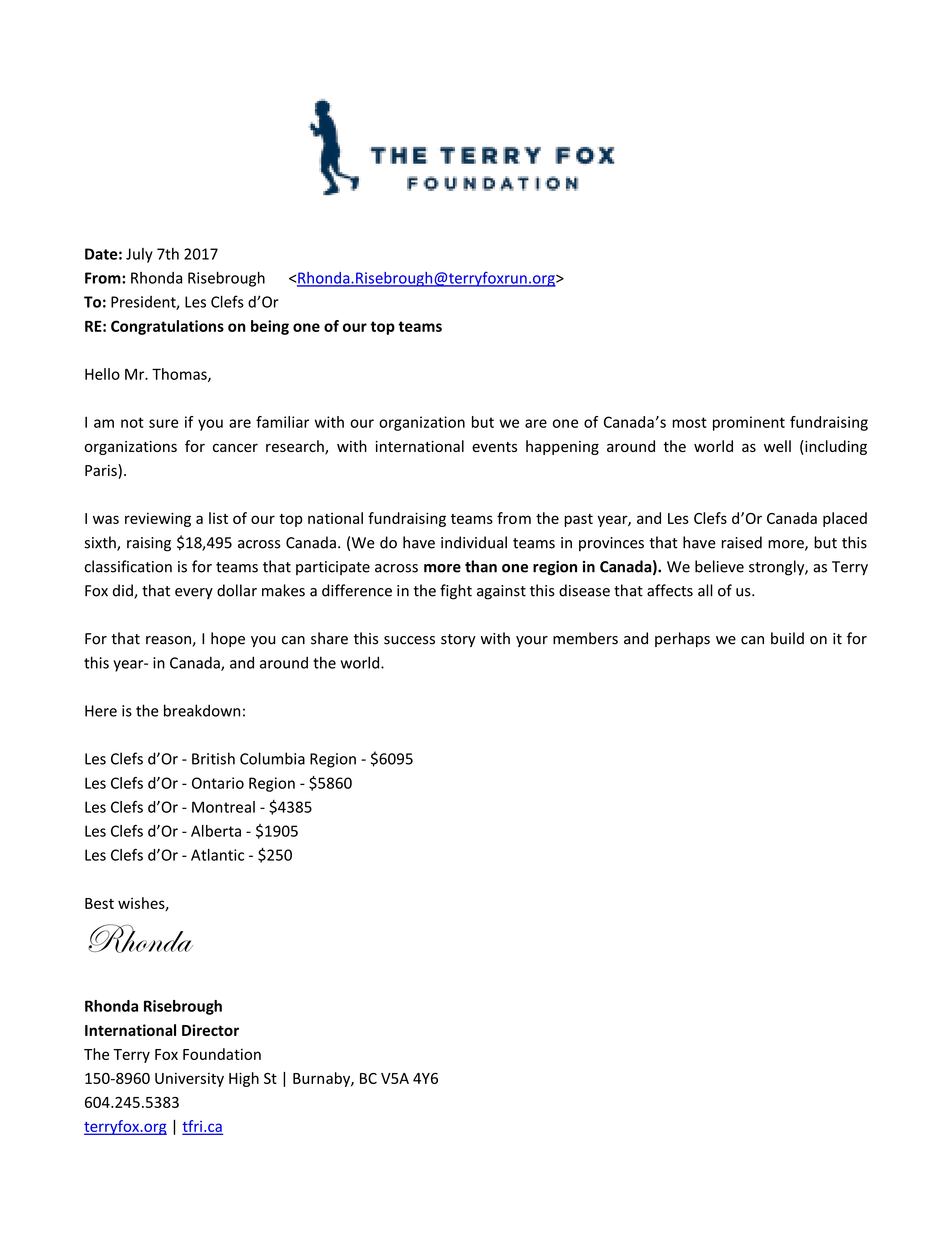 Letter from Terry Fox Foundation 20171
